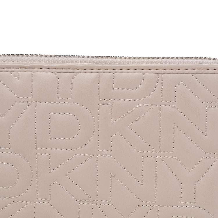 Pre Owned Dkny Pink Quilted Leather Zip Around Compact Wallet