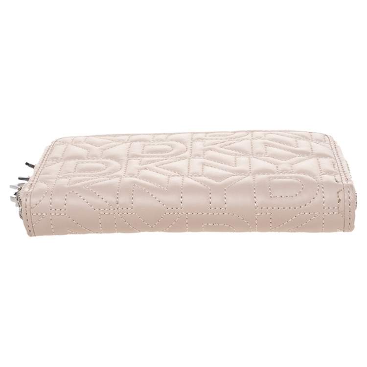 Pre Owned Dkny Pink Quilted Leather Zip Around Compact Wallet