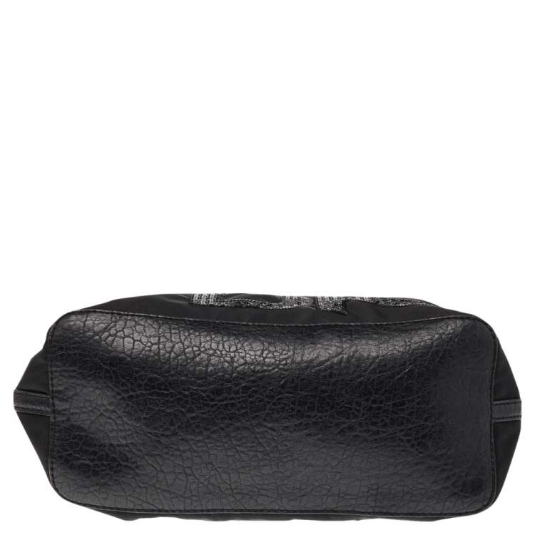 Pre Owned DKNY Black Nylon and Leather Sequin Logo Tote