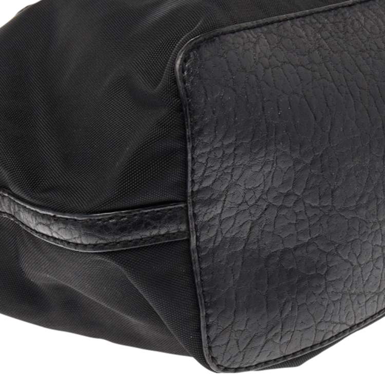 Pre Owned DKNY Black Nylon and Leather Sequin Logo Tote