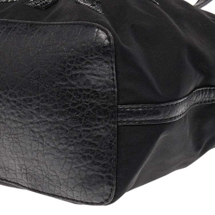Pre Owned DKNY Black Nylon and Leather Sequin Logo Tote