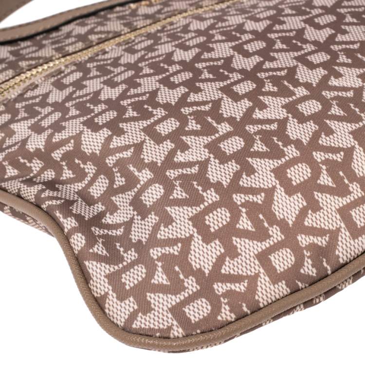 Pre Owned Dkny Beige/Brown Signature Nylon and Leather Crossbody Bag