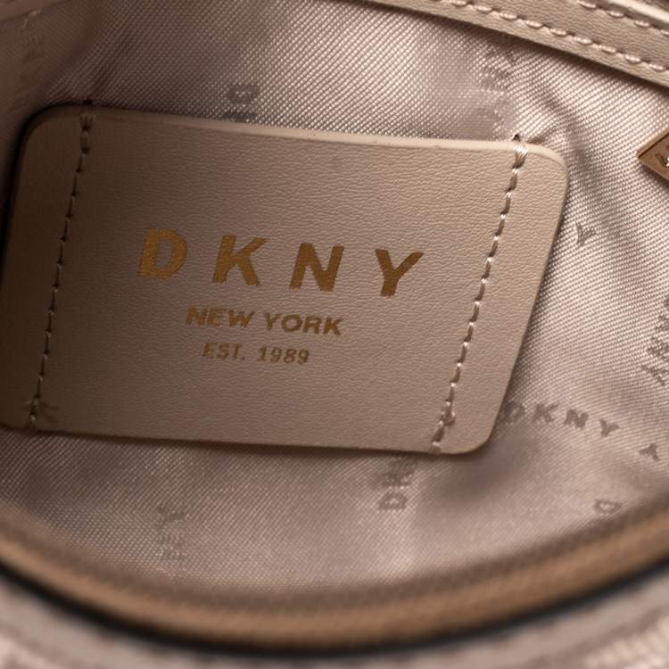 Pre Owned Dkny Beige/Brown Signature Nylon and Leather Crossbody Bag