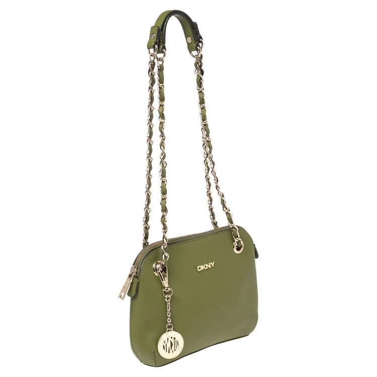 Pre Owned DKNY Green Leather Bryant Chain Shoulder Bag