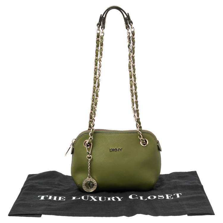 Pre Owned DKNY Green Leather Bryant Chain Shoulder Bag
