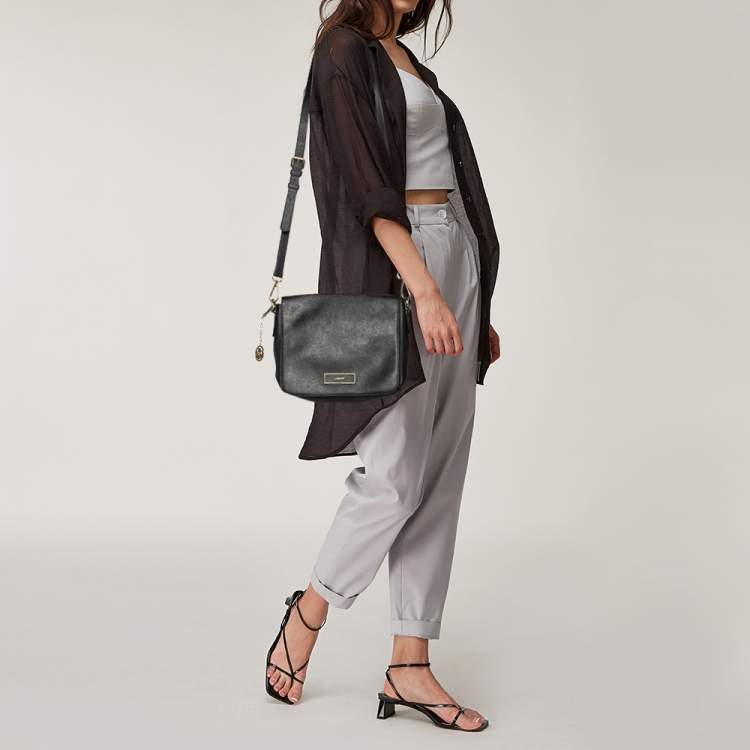 Pre Owned DKNY Black Leather Flap Shoulder Bag