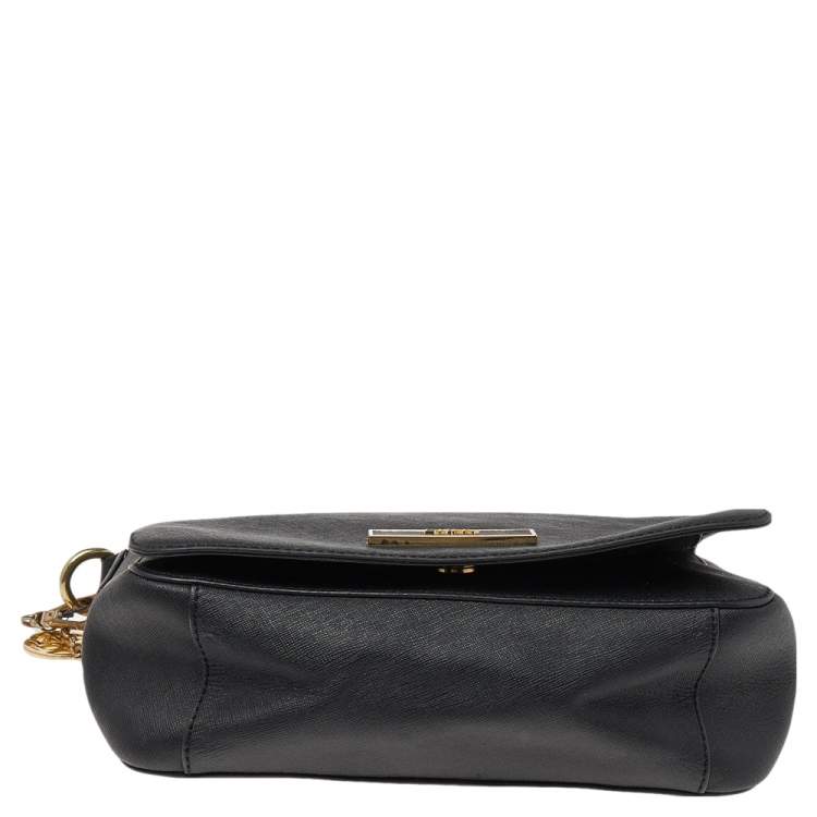 Pre Owned DKNY Black Leather Flap Shoulder Bag