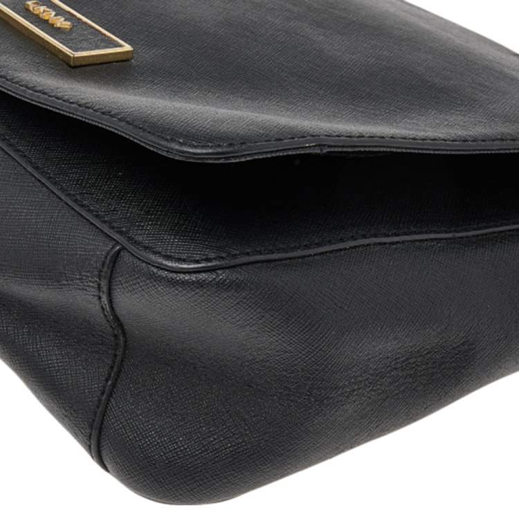 Pre Owned DKNY Black Leather Flap Shoulder Bag