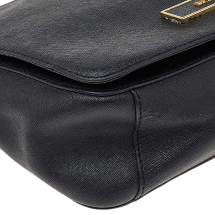 Pre Owned DKNY Black Leather Flap Shoulder Bag