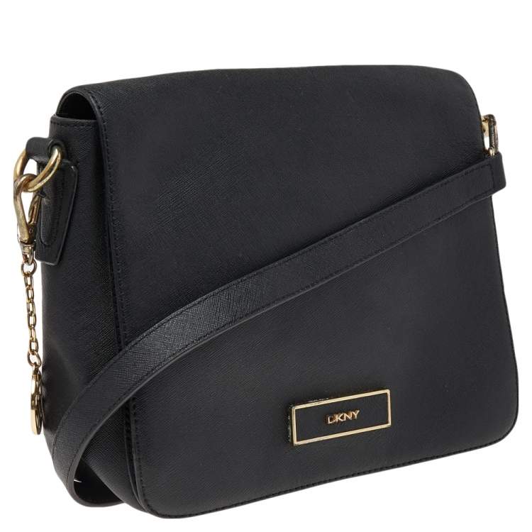 Pre Owned DKNY Black Leather Flap Shoulder Bag