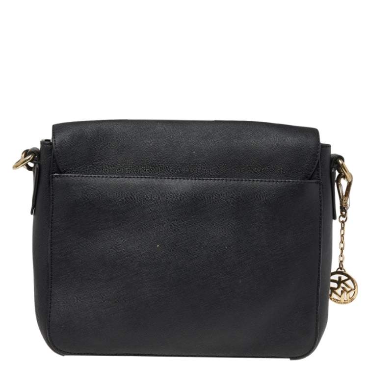 Pre Owned DKNY Black Leather Flap Shoulder Bag