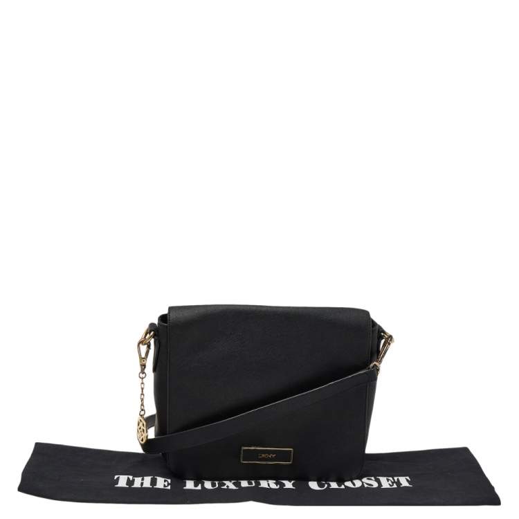 Pre Owned DKNY Black Leather Flap Shoulder Bag