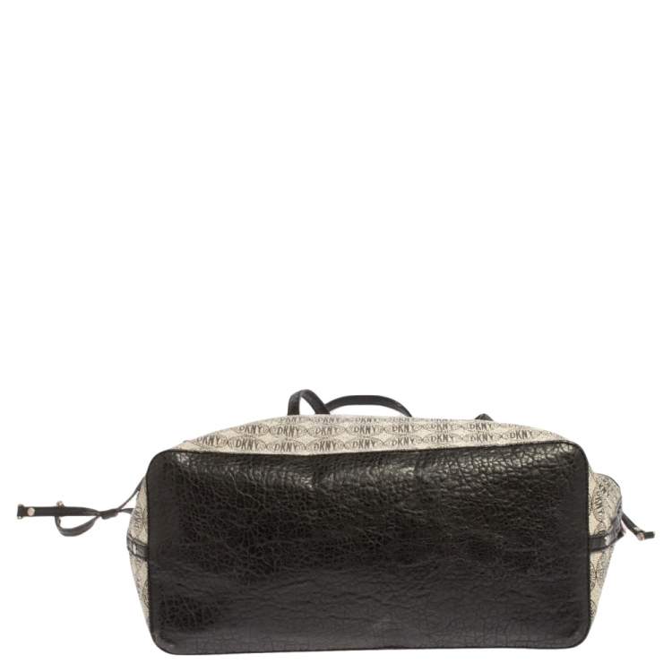 Pre Owned DKNY Black Signature Coated Canvas and Leather Trim Tote