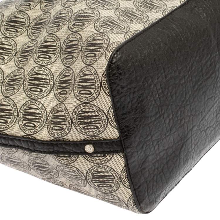 Pre Owned DKNY Black Signature Coated Canvas and Leather Trim Tote