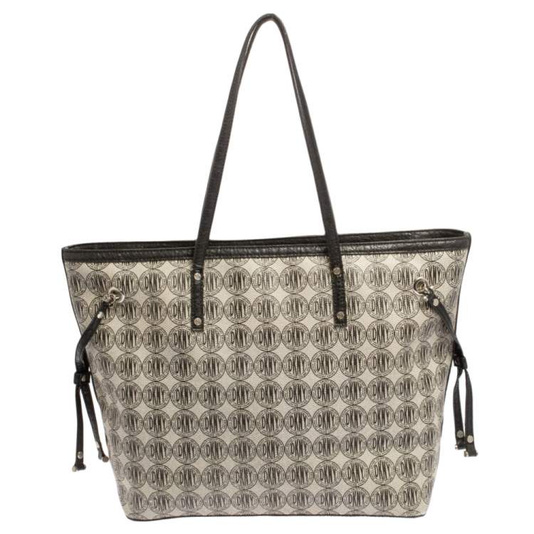 Pre Owned DKNY Black Signature Coated Canvas and Leather Trim Tote