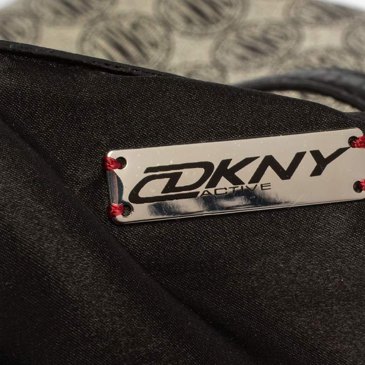 Pre Owned DKNY Black Signature Coated Canvas and Leather Trim Tote