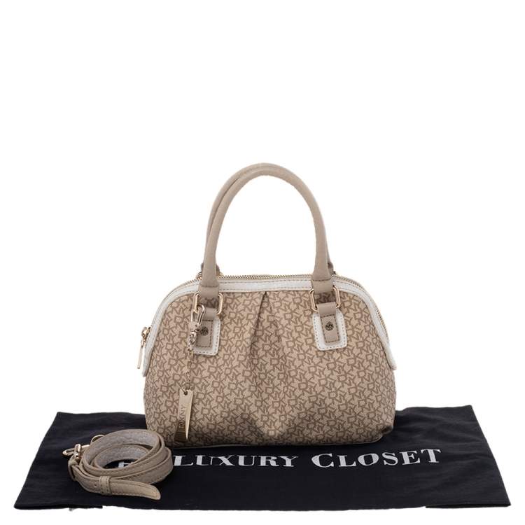 Pre Owned Dkny Beige/White Signature Coated Canvas and Leather Dome Satchel