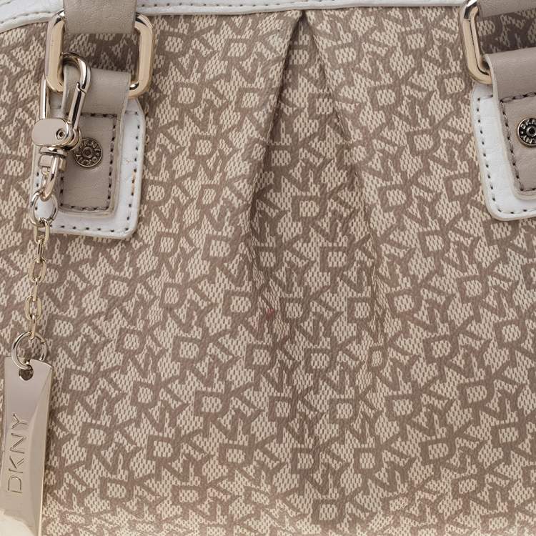 Pre Owned Dkny Beige/White Signature Coated Canvas and Leather Dome Satchel