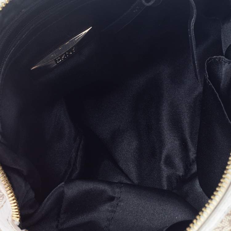 Pre Owned Dkny Beige/White Signature Coated Canvas and Leather Dome Satchel