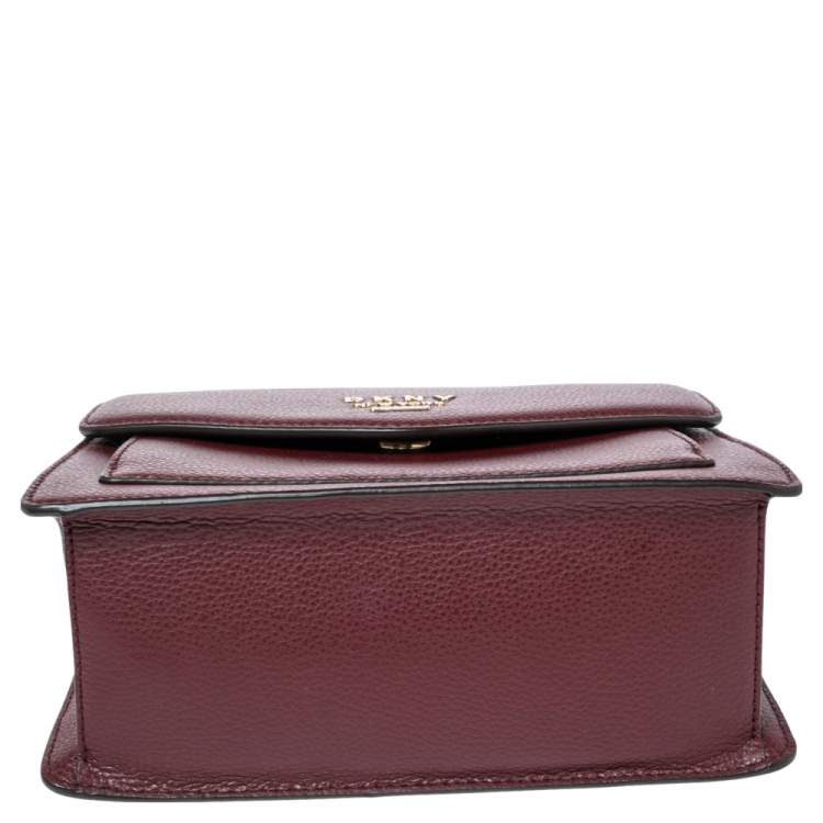 Pre Owned Dkny Burgundy Grained Leather Top Handle Bag