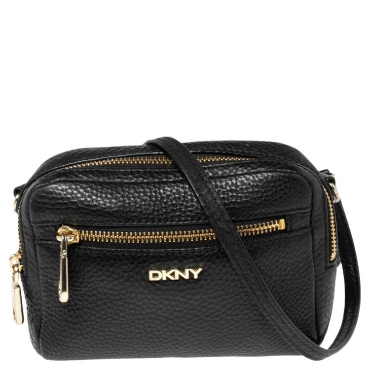 dkny black grained shoulder bag