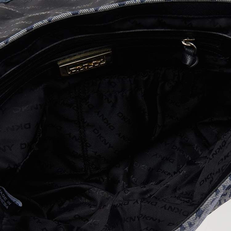 Pre Owned DKNY Blue Signature Canvas and Leather Top Handle Bag