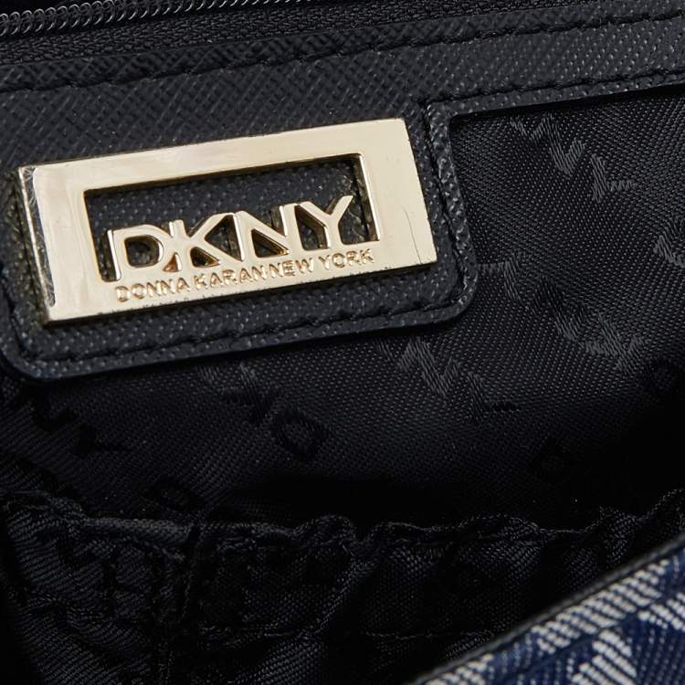 Pre Owned DKNY Blue Signature Canvas and Leather Top Handle Bag