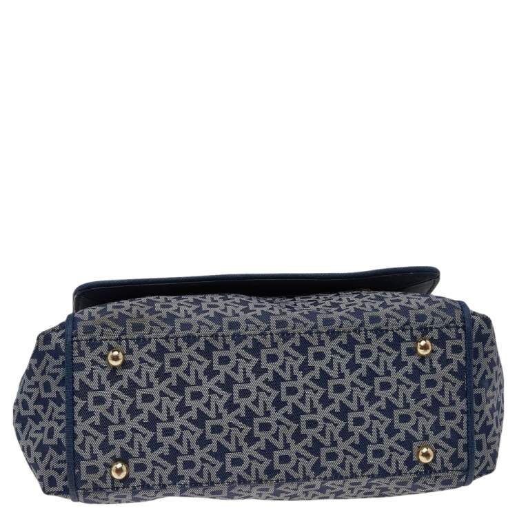 Pre Owned DKNY Blue Signature Canvas and Leather Top Handle Bag