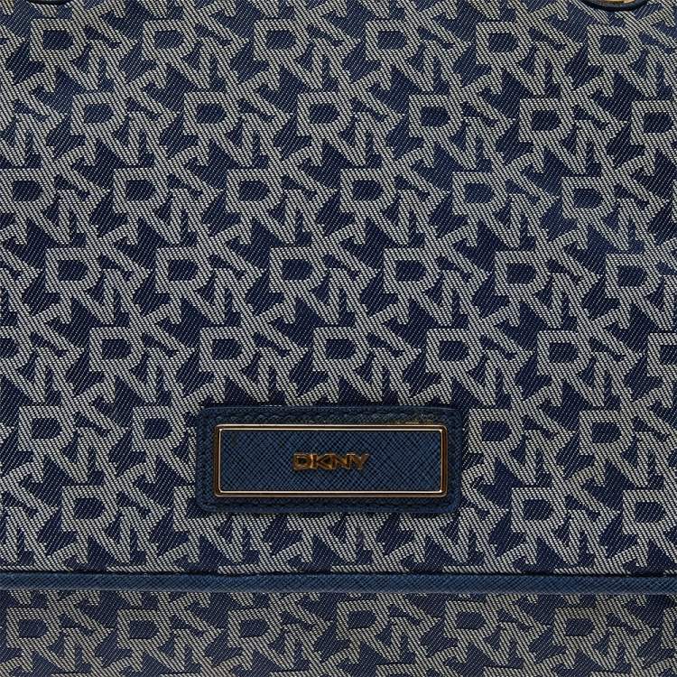 Pre Owned DKNY Blue Signature Canvas and Leather Top Handle Bag