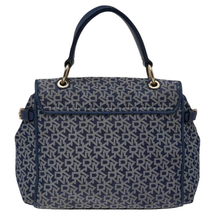 Pre Owned DKNY Blue Signature Canvas and Leather Top Handle Bag