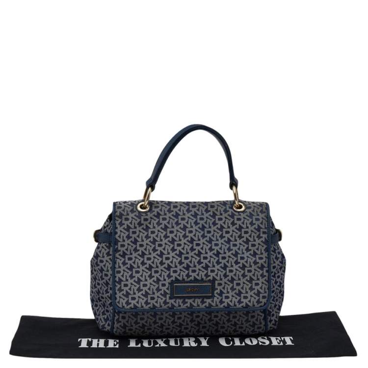 Pre Owned DKNY Blue Signature Canvas and Leather Top Handle Bag
