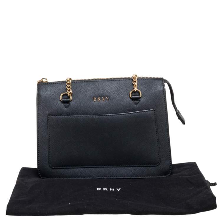 Pre Owned Dkny Black Leather Bryant Park Zip Shoulder Bag