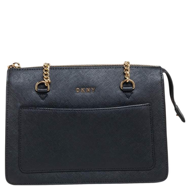 Pre Owned Dkny Black Leather Bryant Park Zip Shoulder Bag