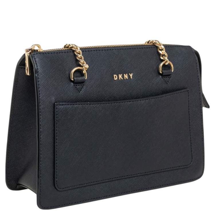 Pre Owned Dkny Black Leather Bryant Park Zip Shoulder Bag