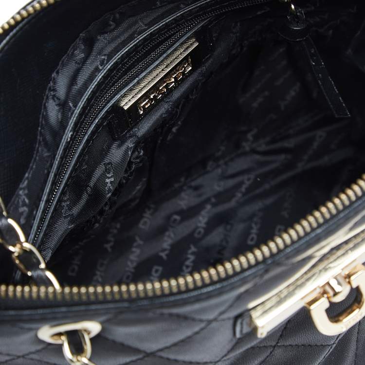 Pre Owned DKNY Black Quilted Leather Chain Tote