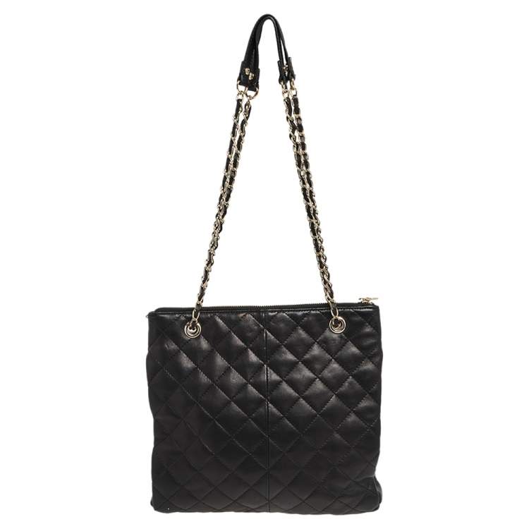 Pre Owned DKNY Black Quilted Leather Chain Tote