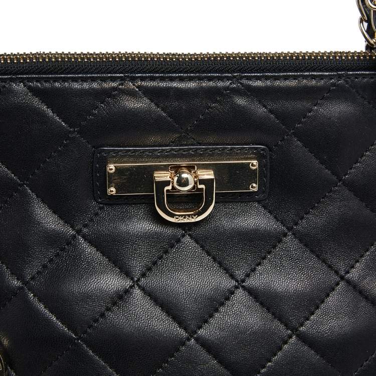 Pre Owned DKNY Black Quilted Leather Chain Tote