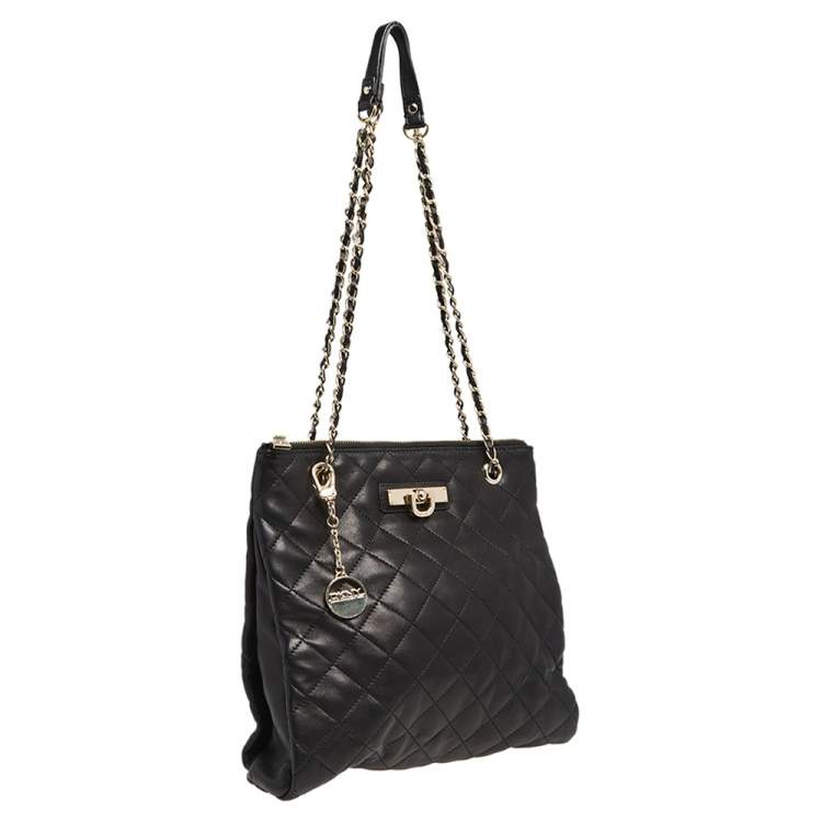Pre Owned DKNY Black Quilted Leather Chain Tote