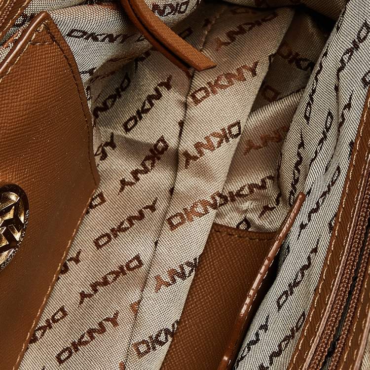 Pre Owned Dkny Beige/White Signature Coated Canvas And Leather Satchel 