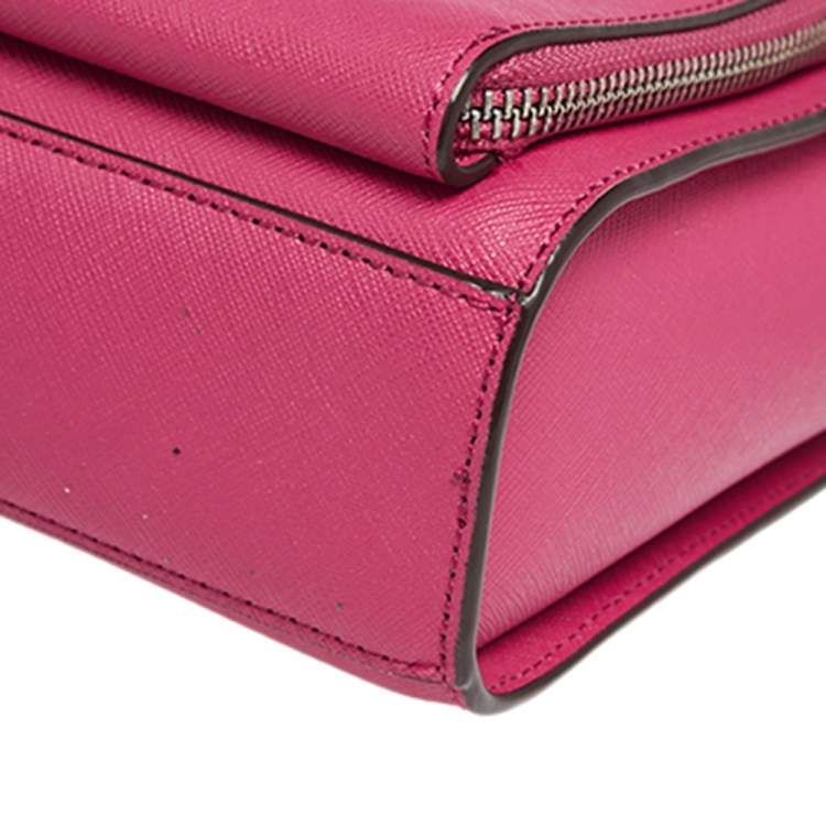 Pre Owned DKNY Fuchsia Leather Small Bryant Park Pocket Crossbody Bag