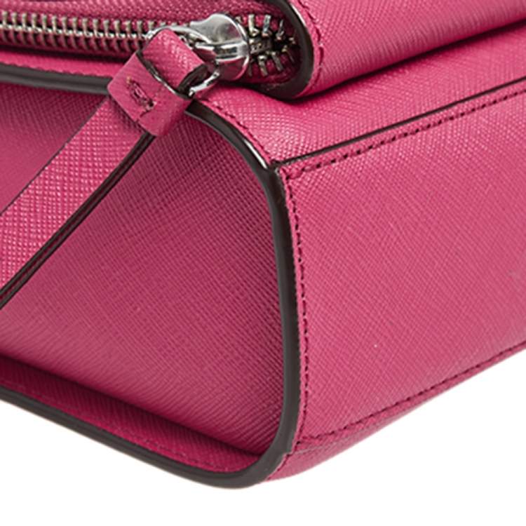 Pre Owned DKNY Fuchsia Leather Small Bryant Park Pocket Crossbody Bag
