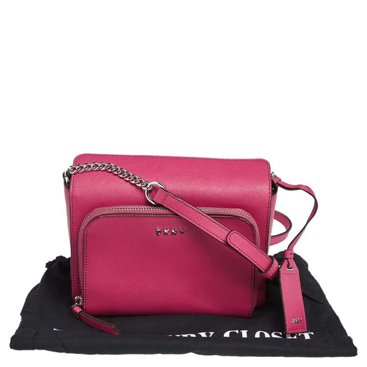 Pre Owned DKNY Fuchsia Leather Small Bryant Park Pocket Crossbody Bag