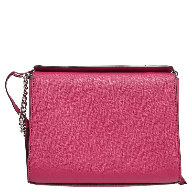 Pre Owned DKNY Fuchsia Leather Small Bryant Park Pocket Crossbody Bag