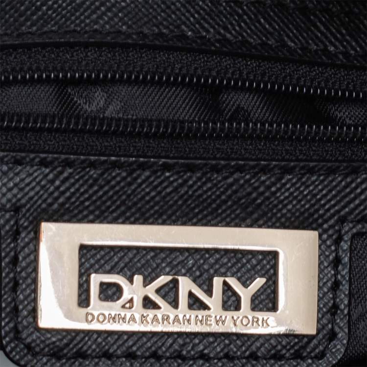 Pre Owned DKNY Black Signature Canvas and Leather Trim Front Pocket Messenger Bag