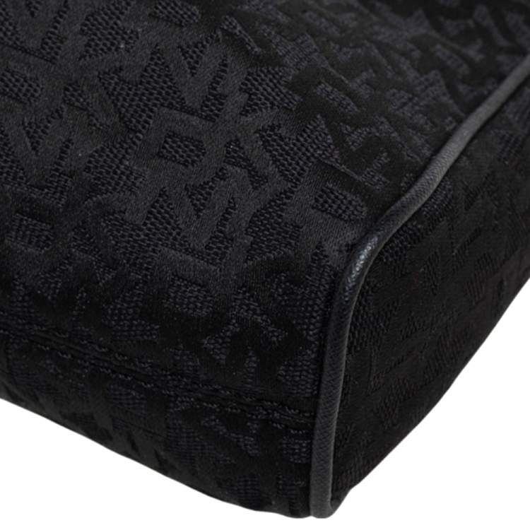 Pre Owned DKNY Black Signature Canvas and Leather Trim Front Pocket Messenger Bag