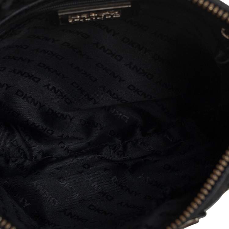 Pre Owned DKNY Black Signature Canvas and Leather Trim Front Pocket Messenger Bag