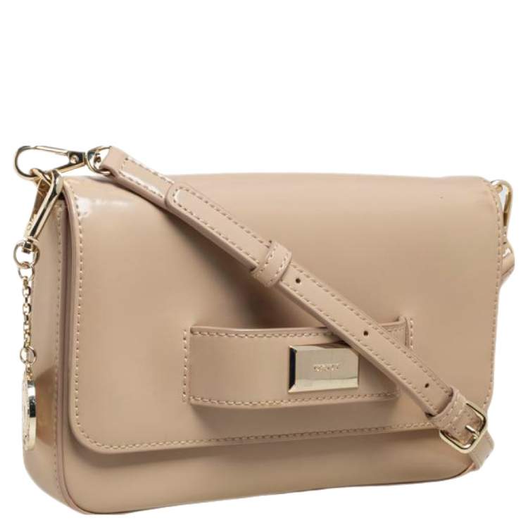 Pre Owned DKNY Beige Leather Flap Shoulder Bag