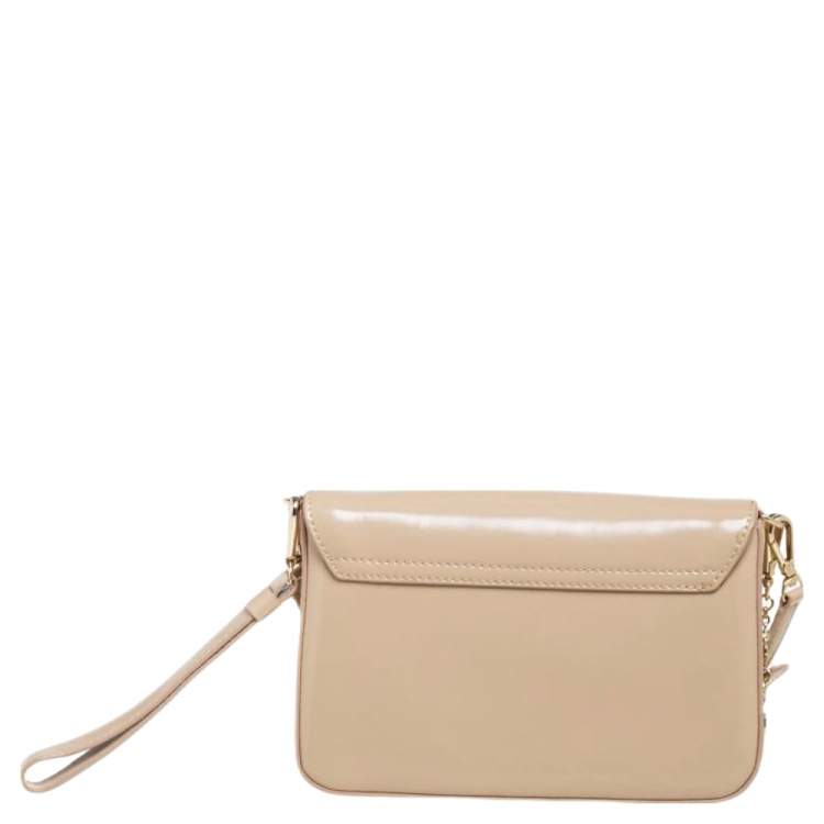 Pre Owned DKNY Beige Leather Flap Shoulder Bag