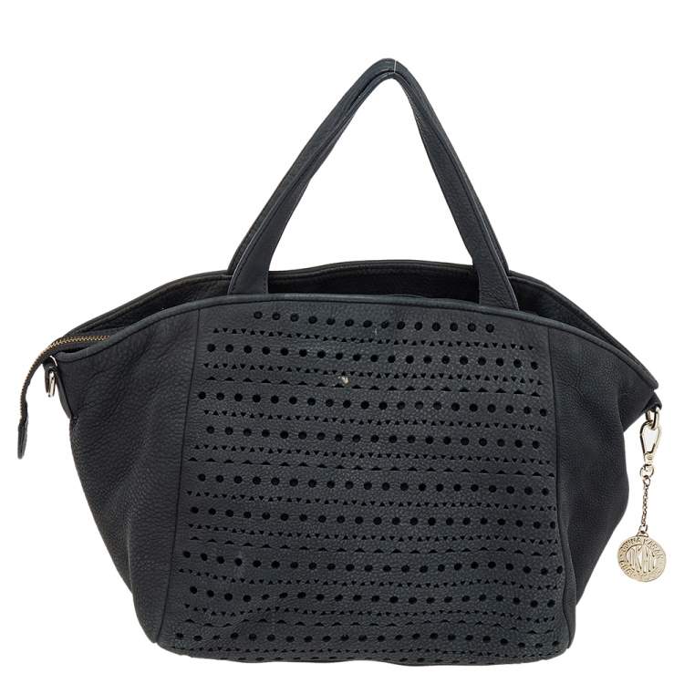 Pre Owned Dkny Black Leather Zip Tote
