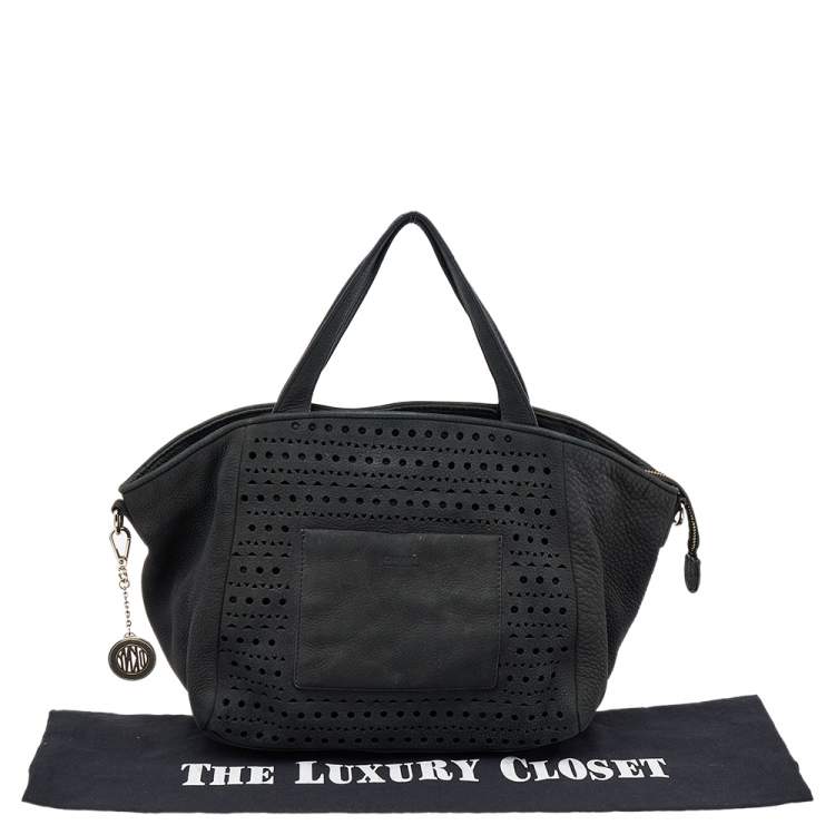 Pre Owned Dkny Black Leather Zip Tote